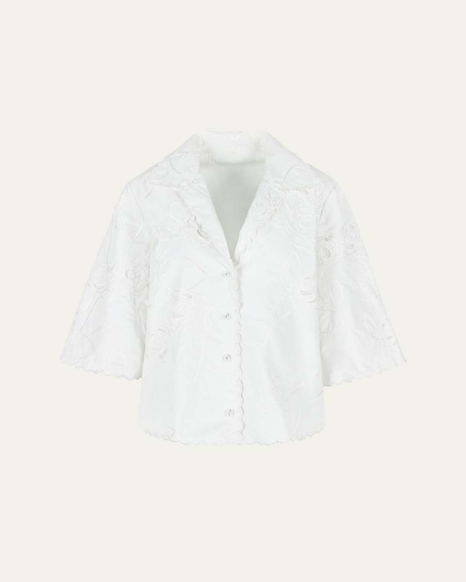 Floral Embossed Button Down Blouse